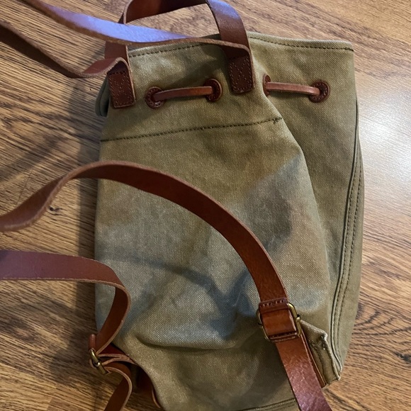 Madewell Olive Green cotton canvas Backpack brown leather detail main image 9